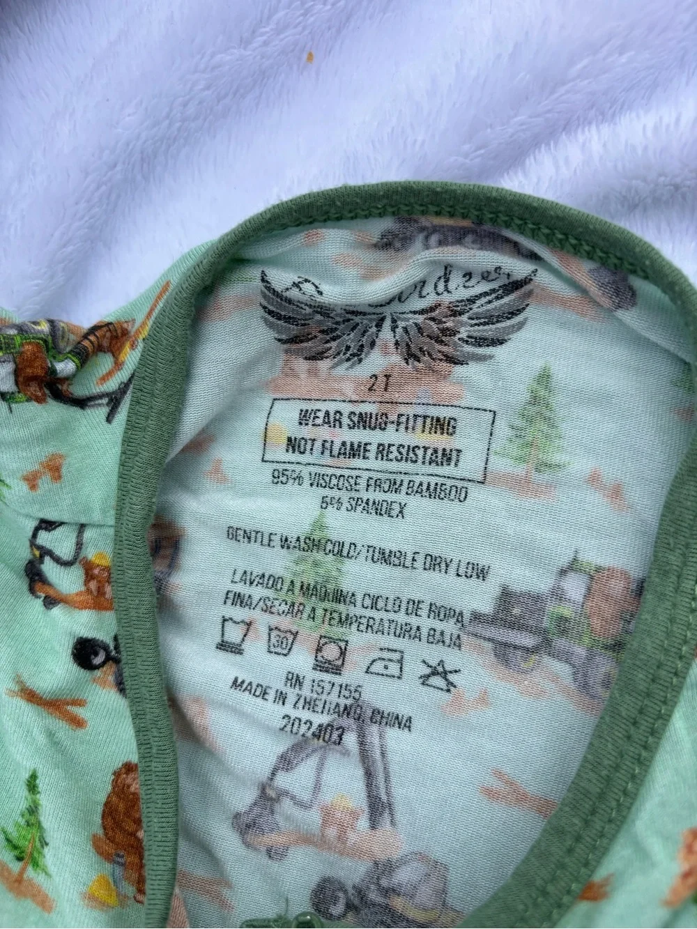 Free Birdees “Bigfoot Logging Adventure” Print - Green Kids Bamboo Sleeper